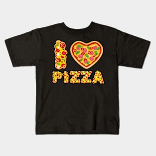 I Love Pizza valentines Day Heart Pepperoni Funny Kids T-Shirt